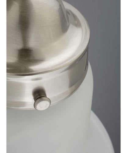 Close-up of the brushed nickel bath vanity light showcasing its elegant design and etched glass detailing.